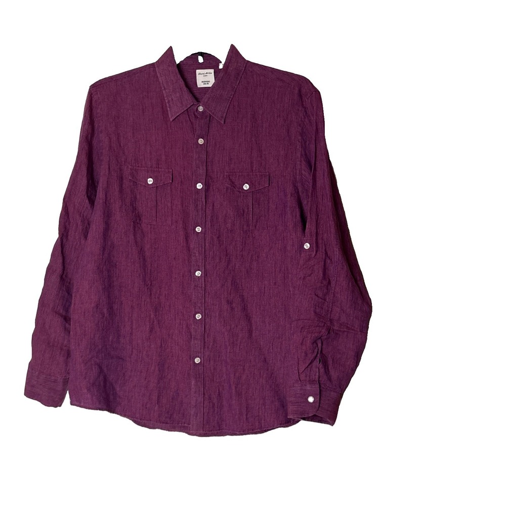 Baird McNutt Murano Shirt Mens XL Purple Linen Slim Fit Roll Tab Slv Button up